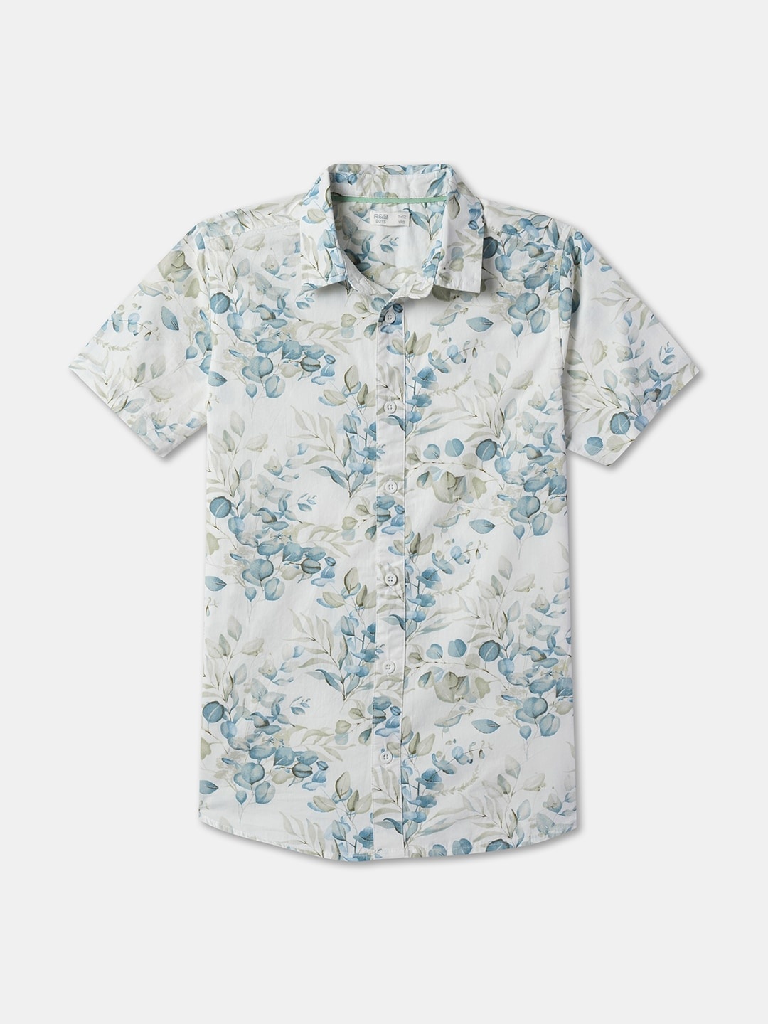 

R&B Boys Floral Printed Spread Collar Cotton Casual Shirt, White