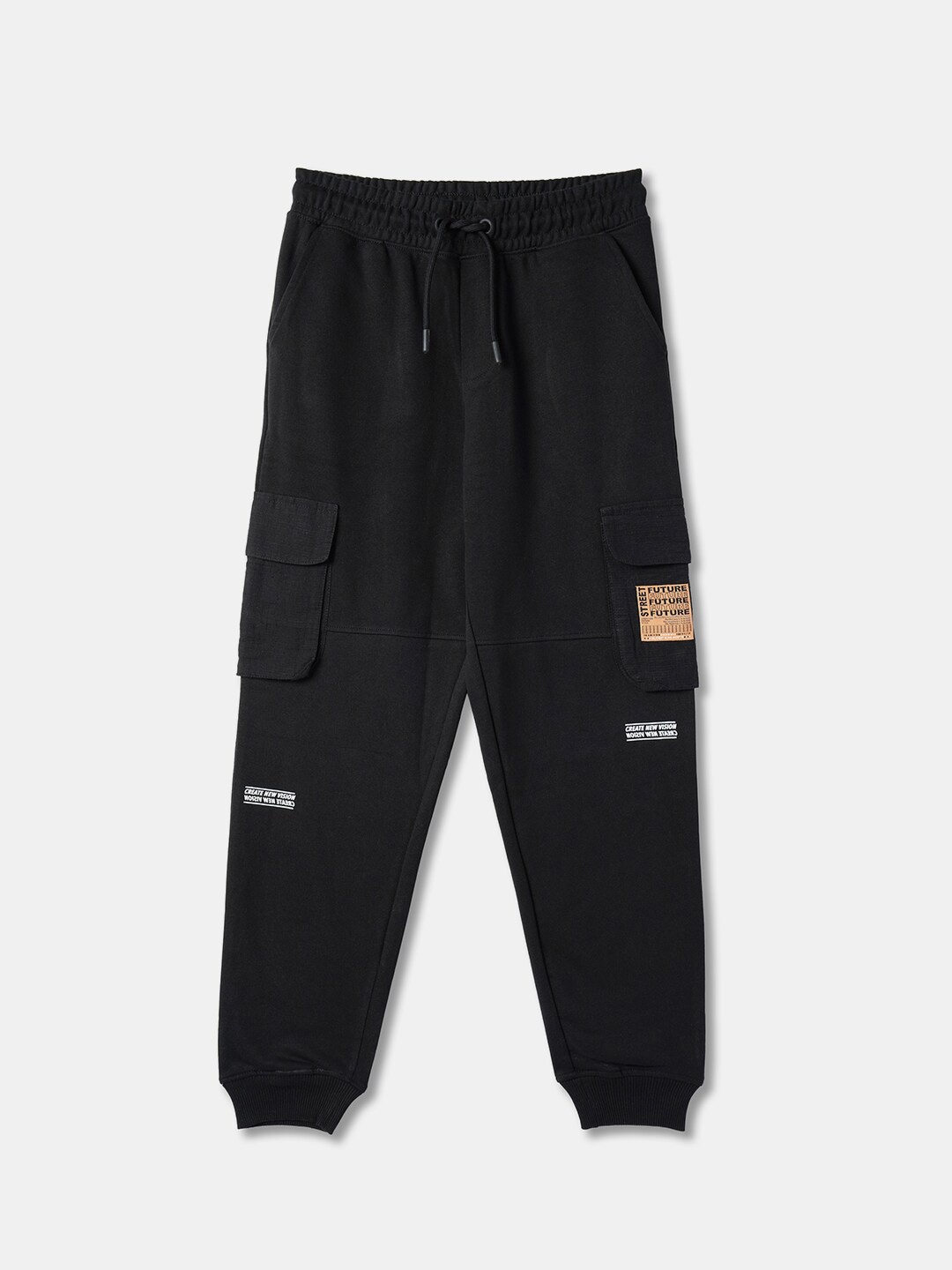 

R&B Boys Cotton Relaxed Fit Joggers, Black
