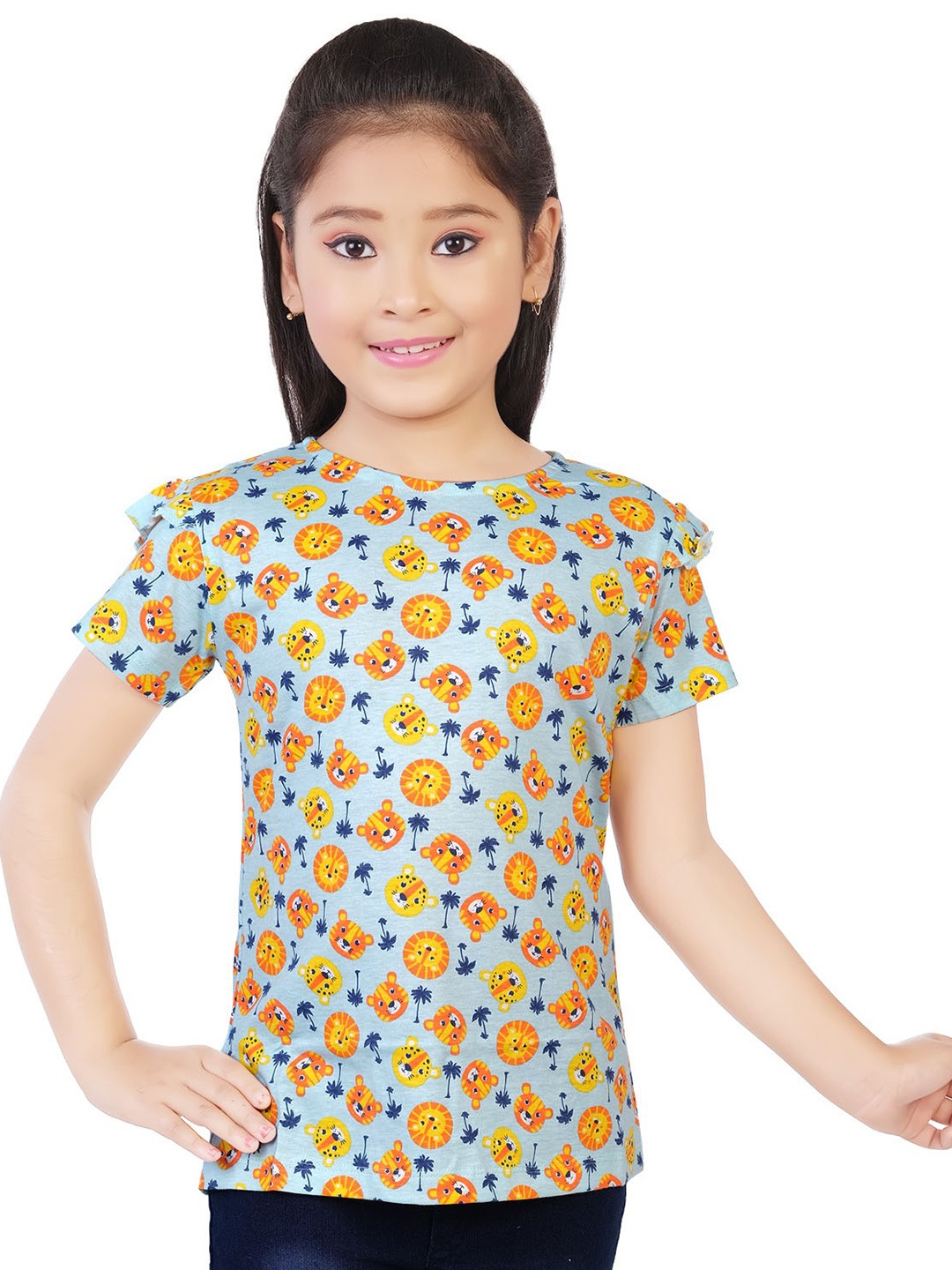 

CELEBRITY CLUB Round Neck Floral Printed Opaque Casual Top, Blue