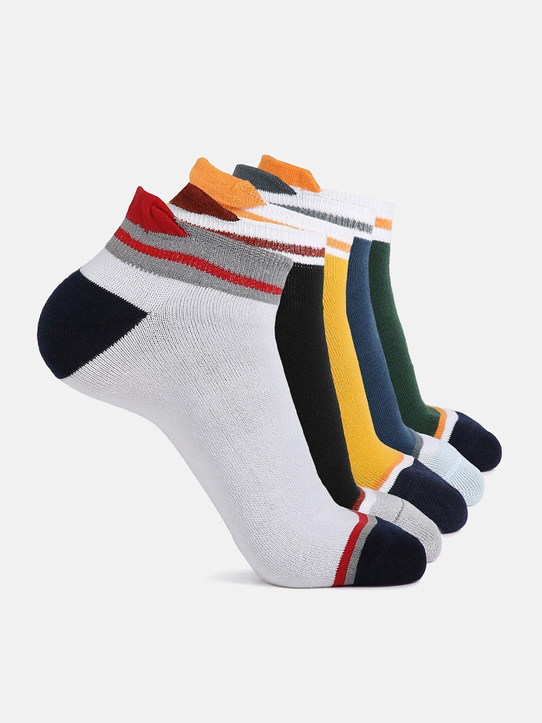 

BAESD Kids Pack Of 5 Colour-Blocked Cotton Ankle Length Socks, Yellow