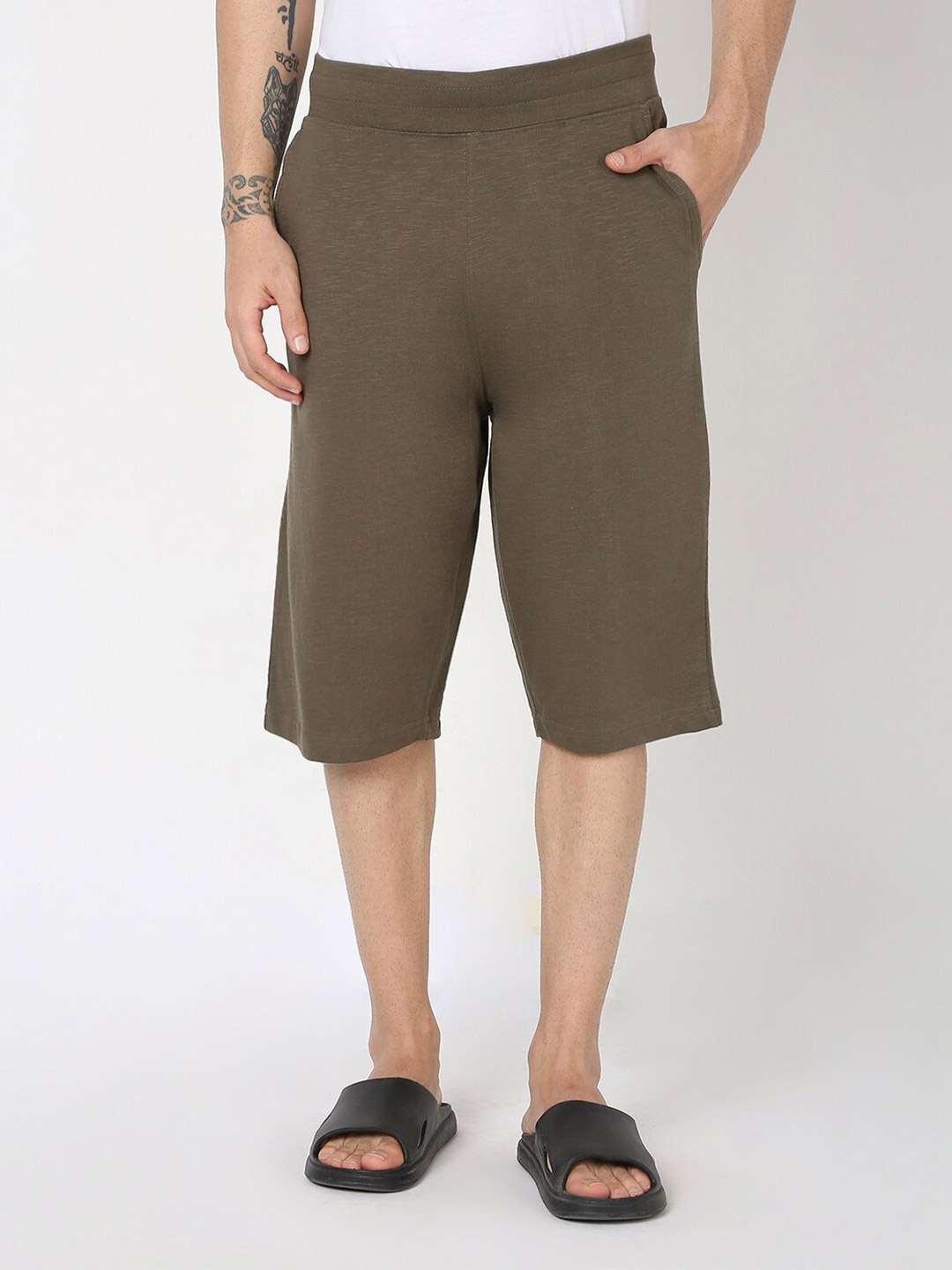 

R&B Men Cotton Shorts, Olive