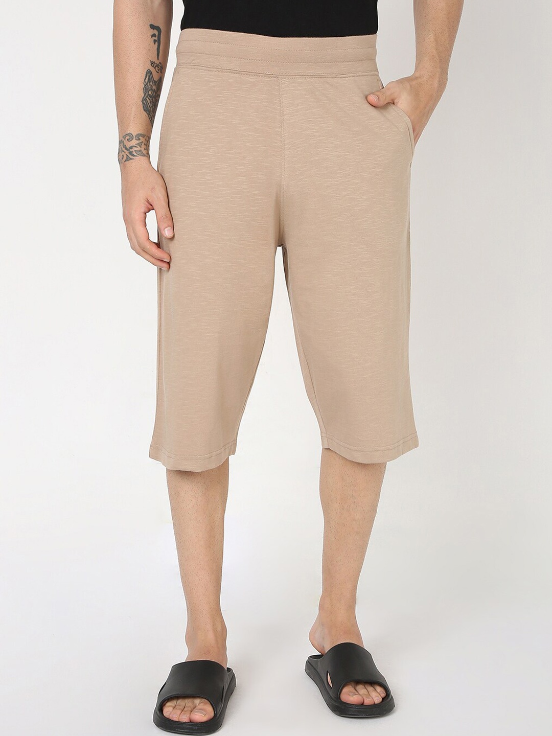 

R&B Men Mid Rise Cotton Shorts, Beige