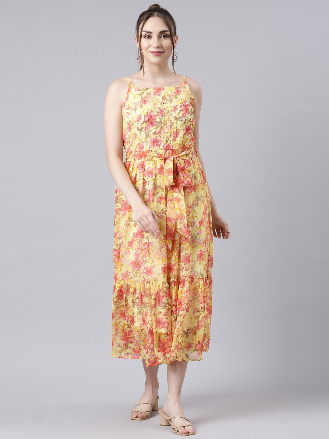 

Souchii Floral Printed Flared Midi Fit & Flare Dress, Yellow