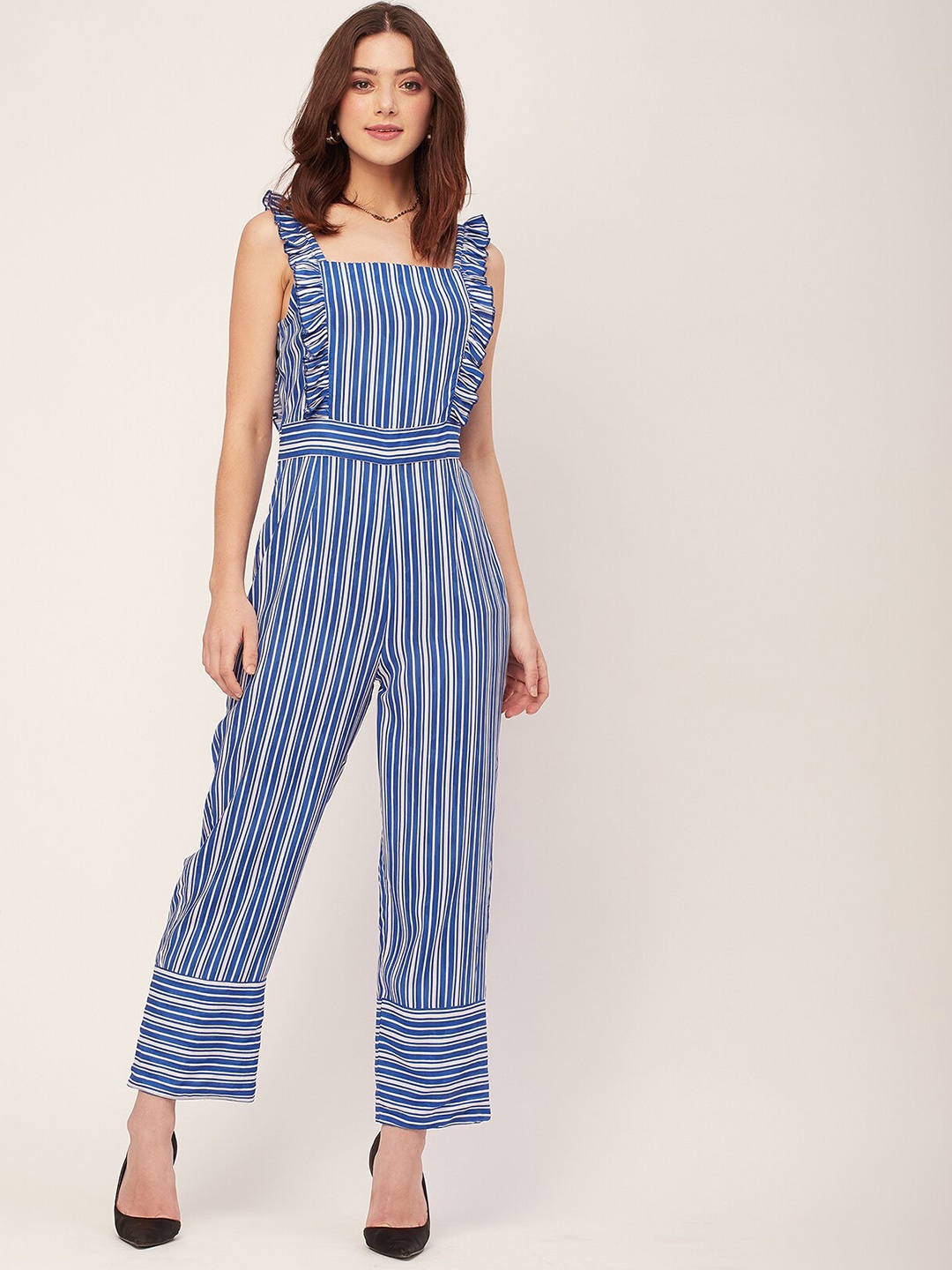 

Moomaya Striped Ruffles Basic Jumpsuit, Blue