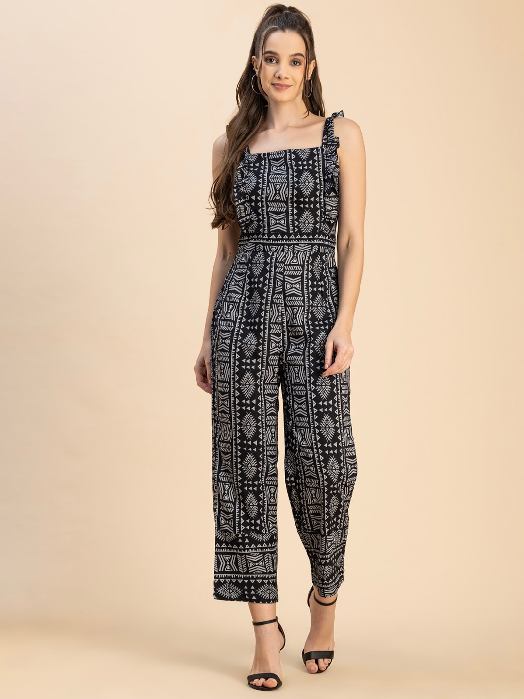 

Moomaya Printed Basic Jumpsuit, Black