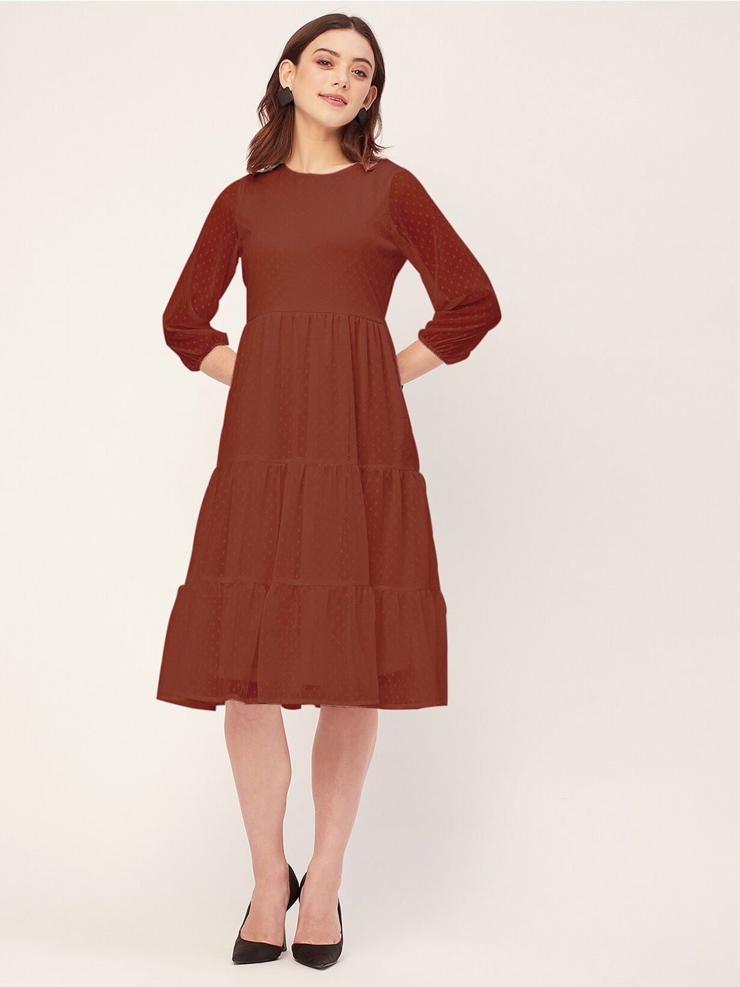 

Moomaya Georgette Fit & Flare Dress, Maroon