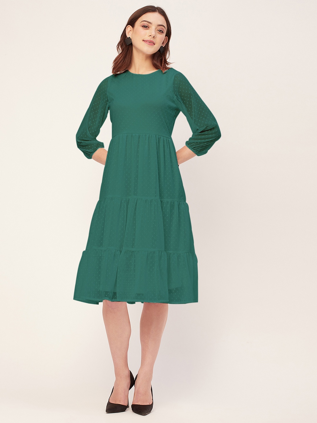 

Moomaya Georgette Fit & Flare Tiered Dress, Teal