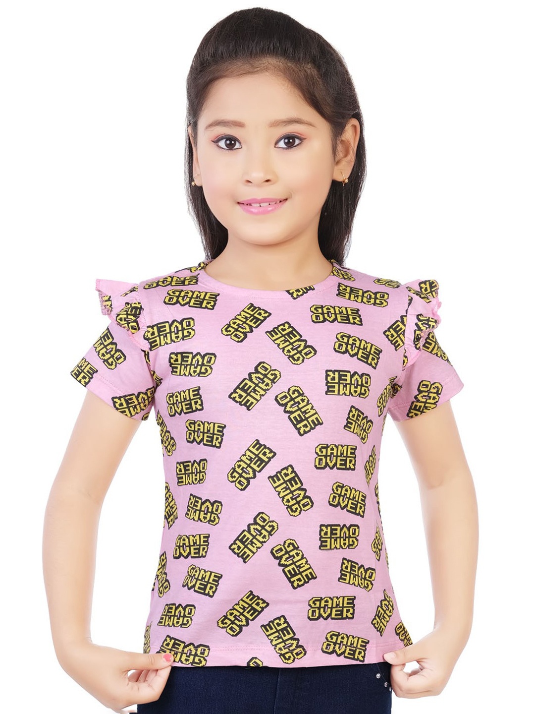 

BAESD Girls Round Neck Conversational Printed Short Sleeves Top, Pink