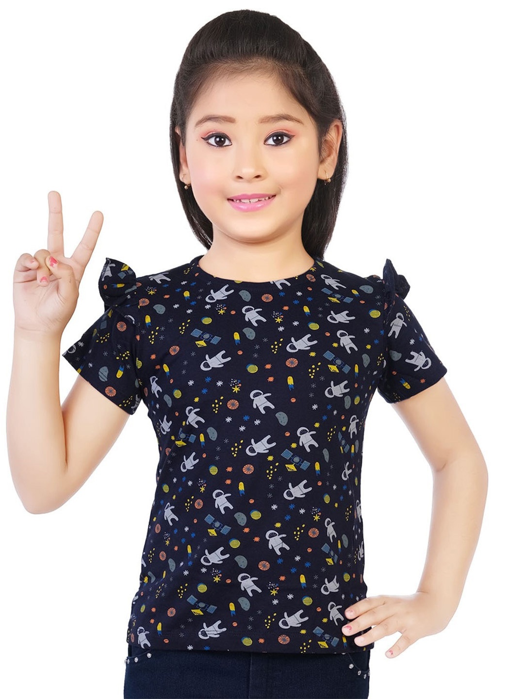 

BAESD Girls Conversational Printed Top, Navy blue