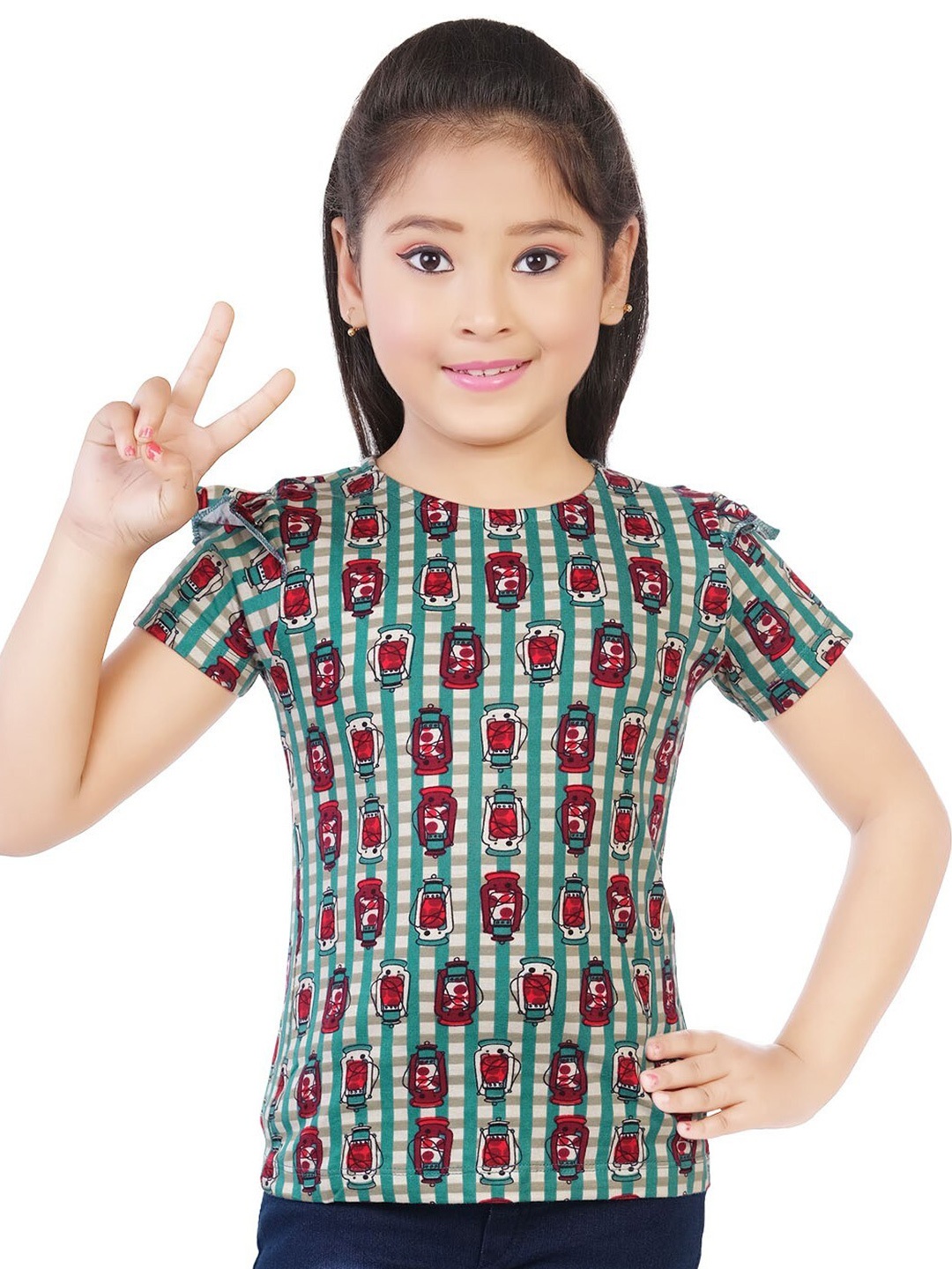 

BAESD Girls Round Neck Conversational Printed Short Sleeves Top, Green