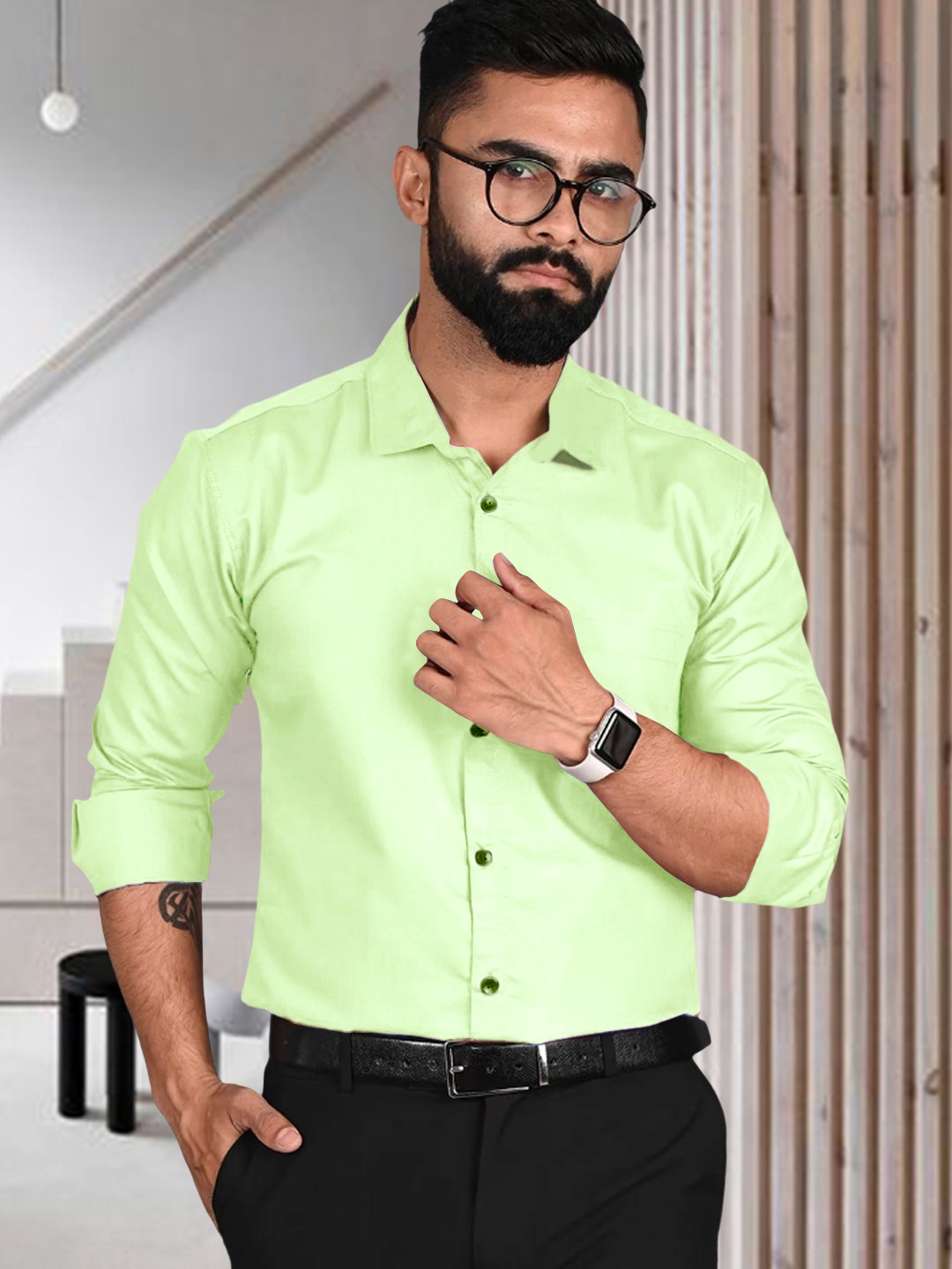 

Ethnic basket Pack Of 2 spread collar Long Sleeves Standard Cotton Formal Shirt, Green