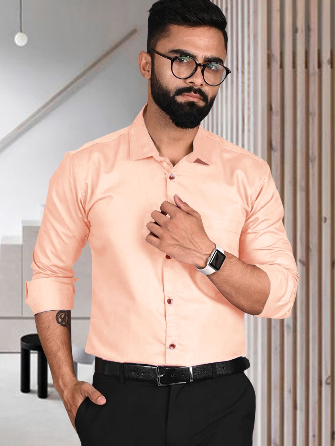 

Ethnic basket Pack Of 2 Cotton Spread Collar Curved Formal Shirts, Peach