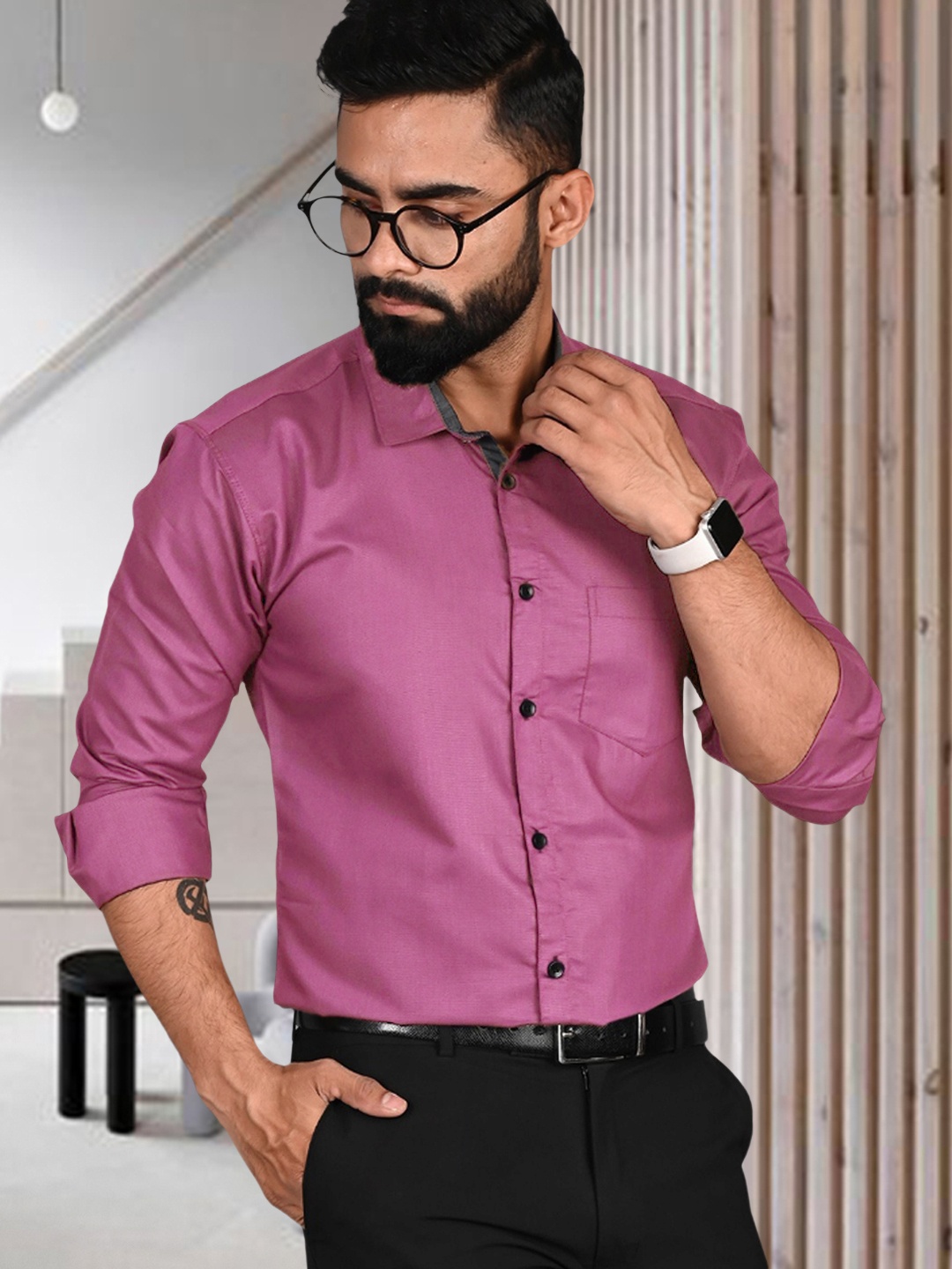 

Ethnic basket Pack Of 2 Cotton Spread Collar Curved Formal Shirts, Grey