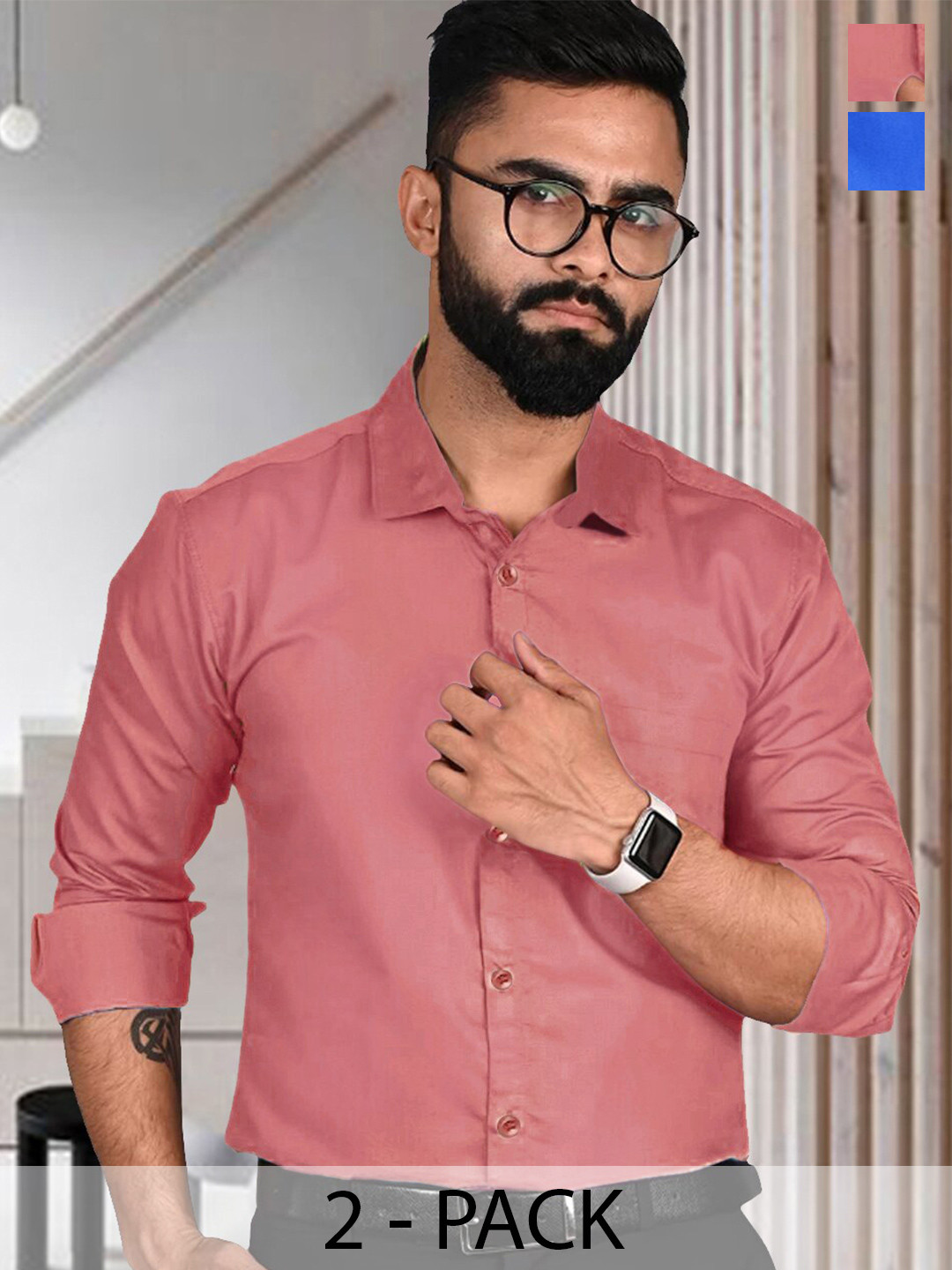 

Ethnic basket Pack of 2 Spread Collar Standard Cotton Opaque Formal Shirt, Peach