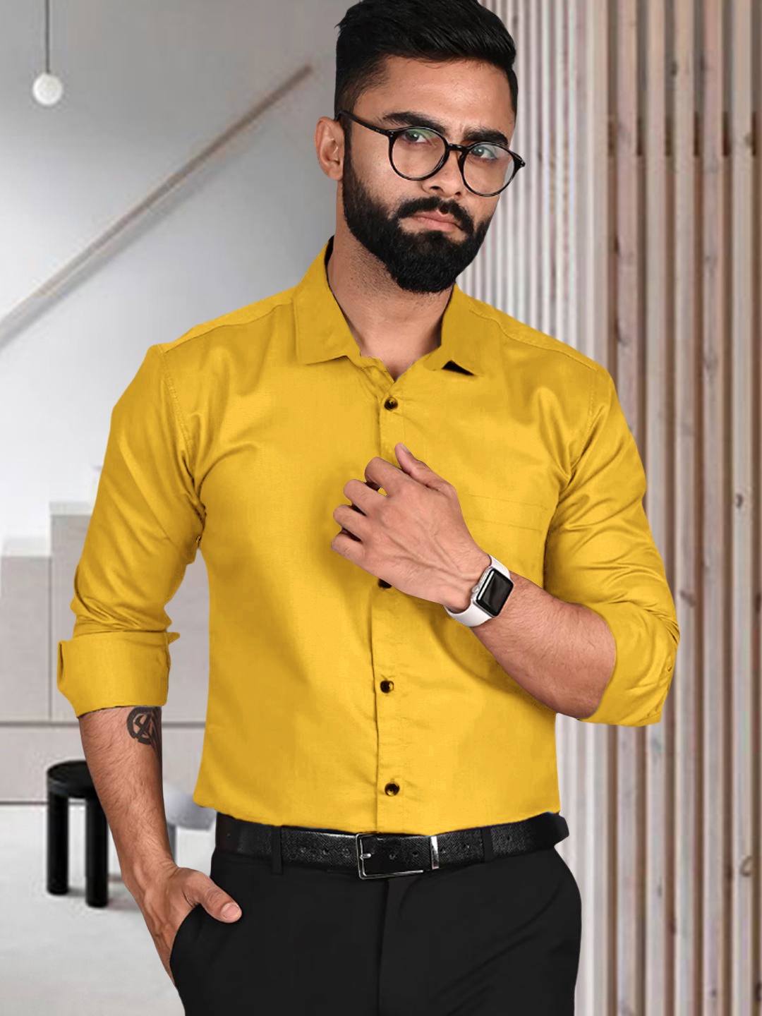 

Ethnic basket Standard Pack of 2 Standard Cotton Formal Shirt, Yellow
