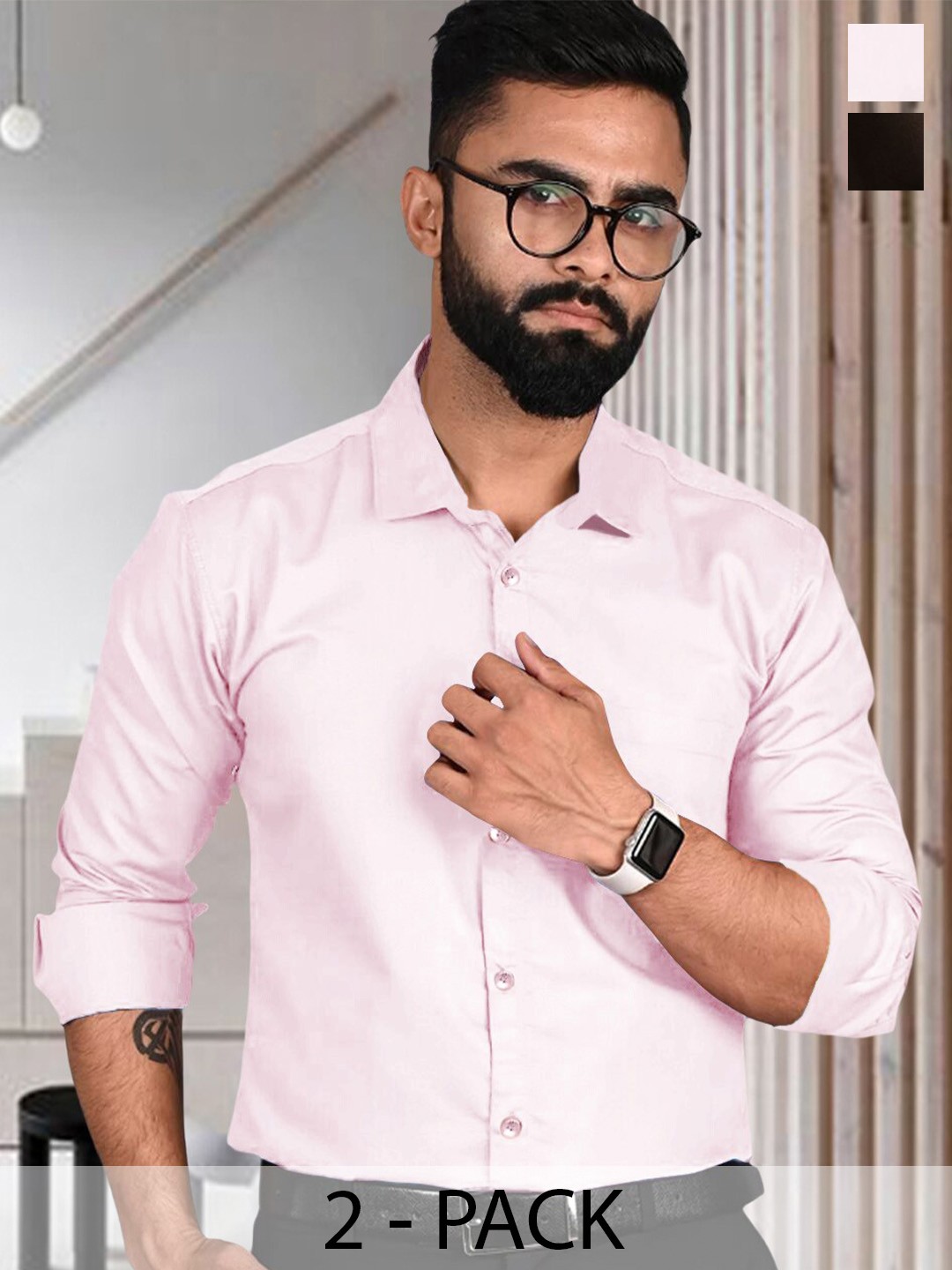 

Ethnic basket Pack Of 2 Standard Spread Collar Formal Cotton Shirts, Pink