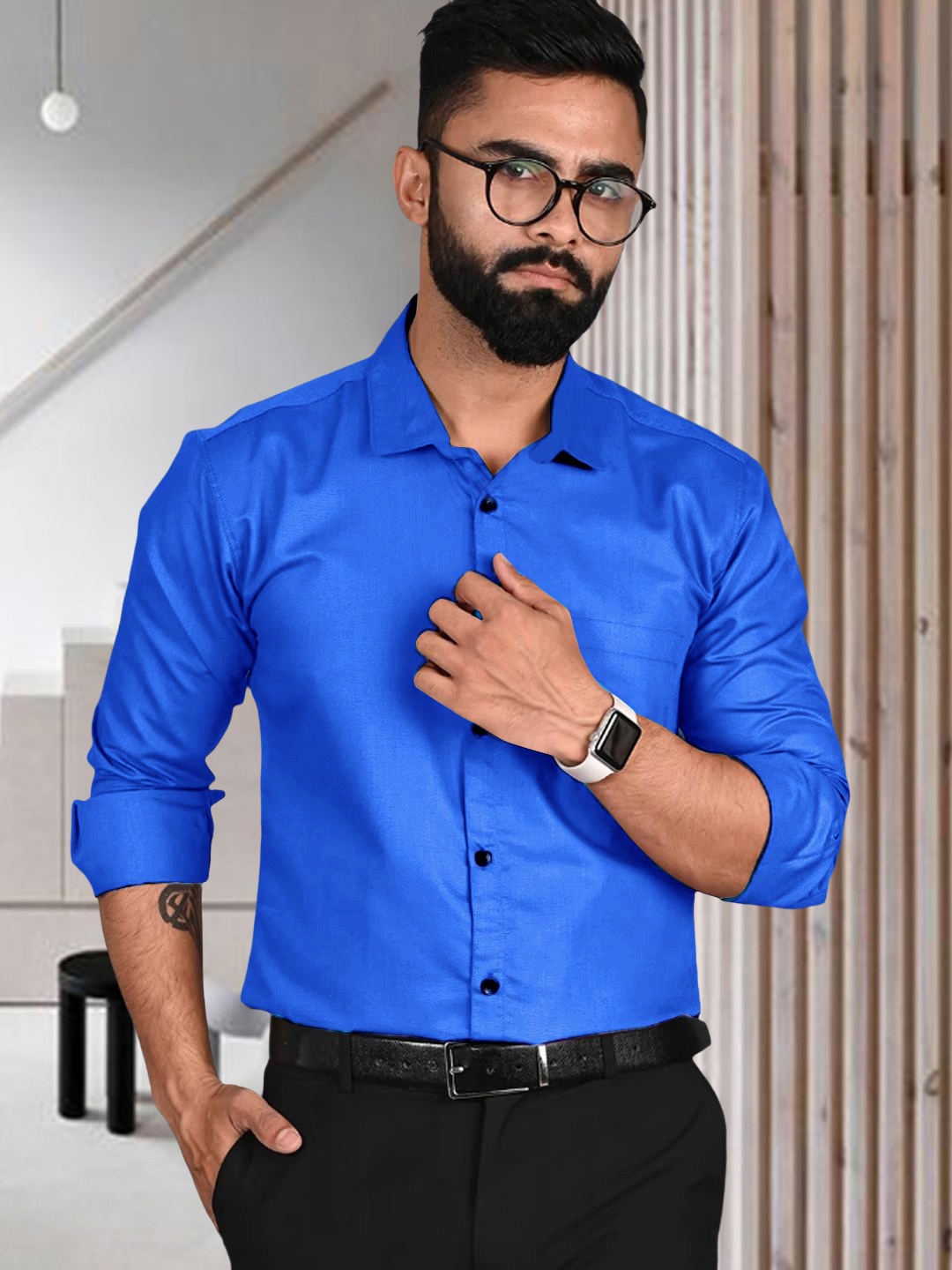

Ethnic basket Standard Pack of 2 Standard Cotton Formal Shirt, Blue