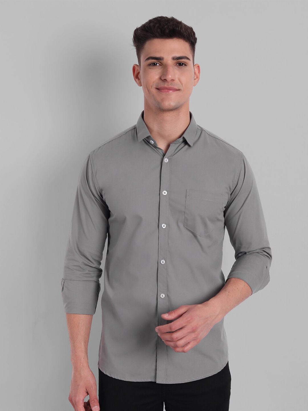 

Majestic Man Spred Collar Long Sleeves Slim Fit Opaque Casual Shirt, Grey