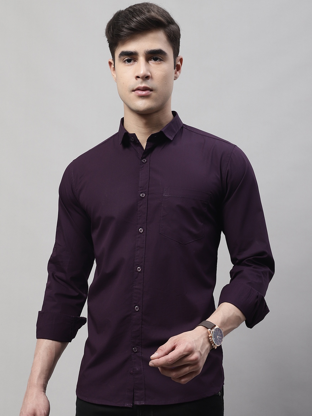 

Majestic Man Slim Fit Cotton Casual Shirt, Purple