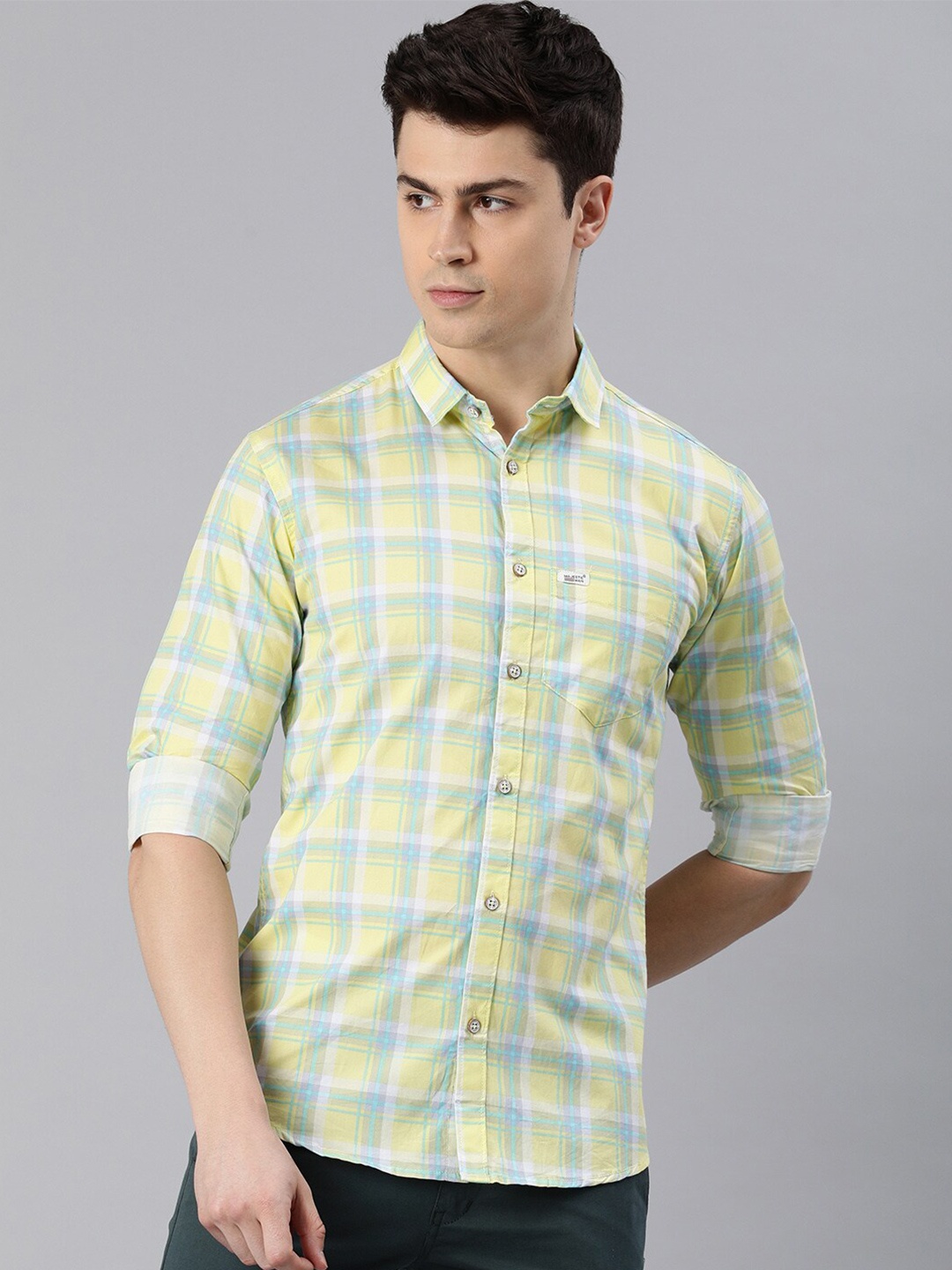 

Majestic Man Slim Fit Tartan Checked Cotton Casual Shirt, Yellow