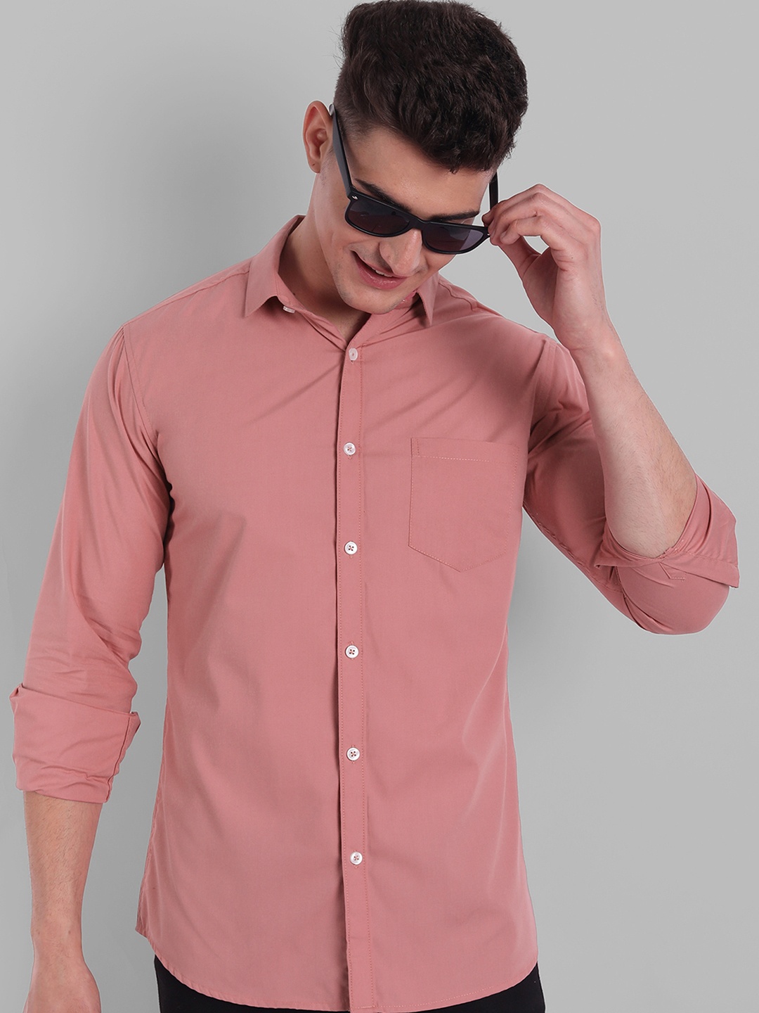 

Majestic Man Spread Collar Cotton Slim Fit Opaque Casual Shirt, Pink