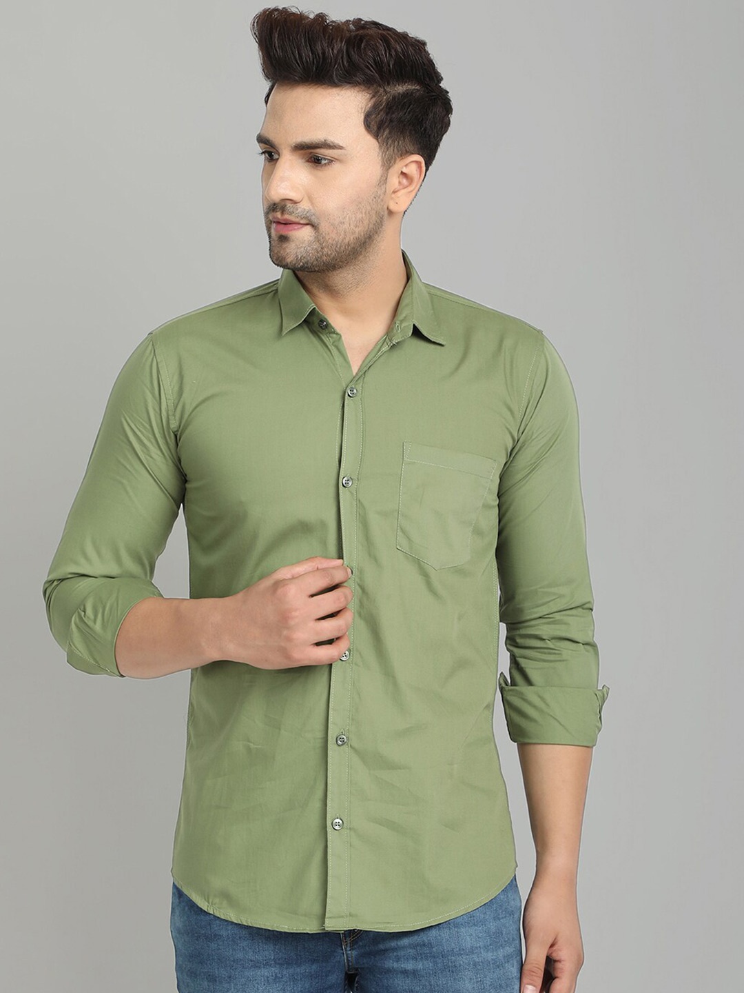 

Majestic Man Slim Fit Cotton Casual Shirt, Green