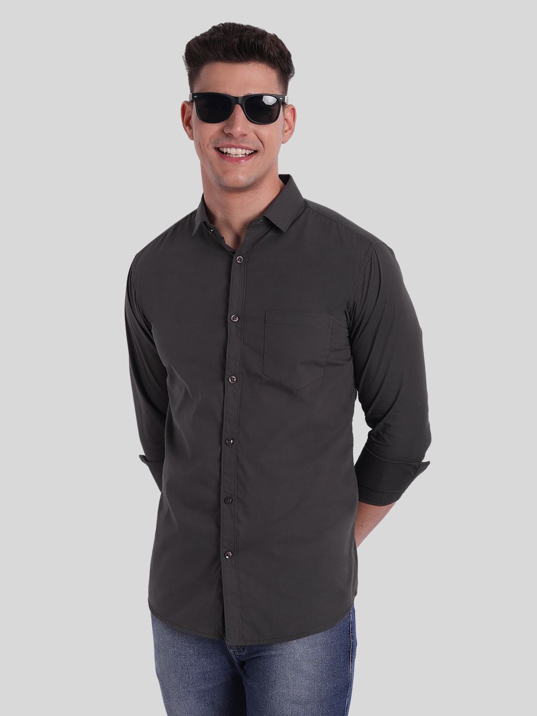 

Majestic Man Slim Fit Opaque Pure Cotton Casual Shirt, Grey