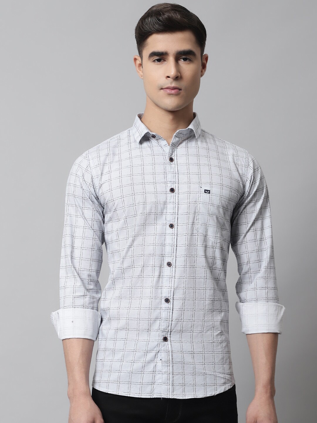 

Majestic Man Slim Fit Grid Tattersall Checked Pure Cotton Casual Shirt, Grey