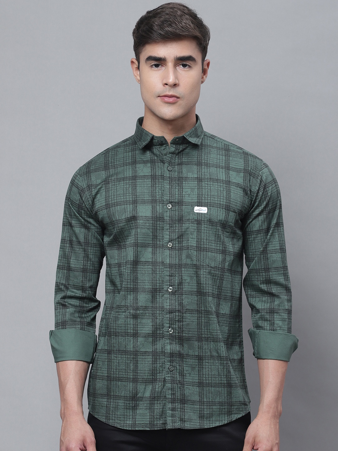 

Majestic Man Tartan Checks Checked Slim Fit Pure Cotton Casual Shirt, Green