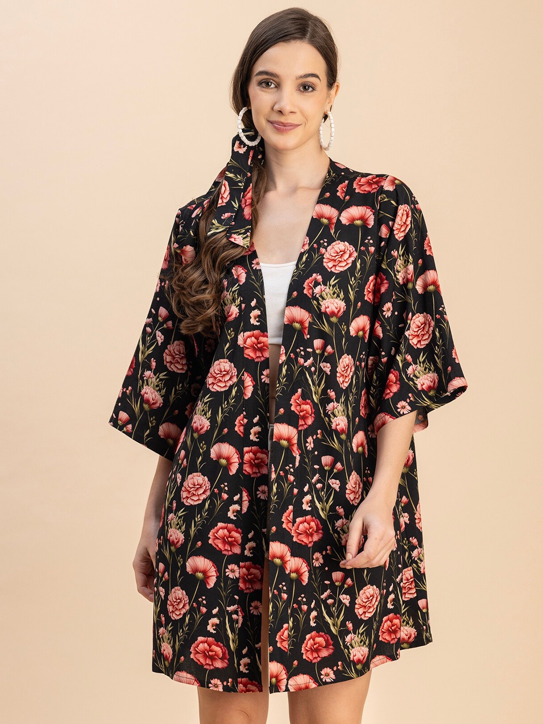 

Moomaya Floral Printed Shrug, Black