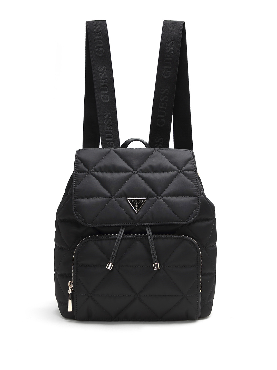 

GUESS Women Geometric Textured Small-Sized Flap Backpack with Quilted Detail 14L, Black