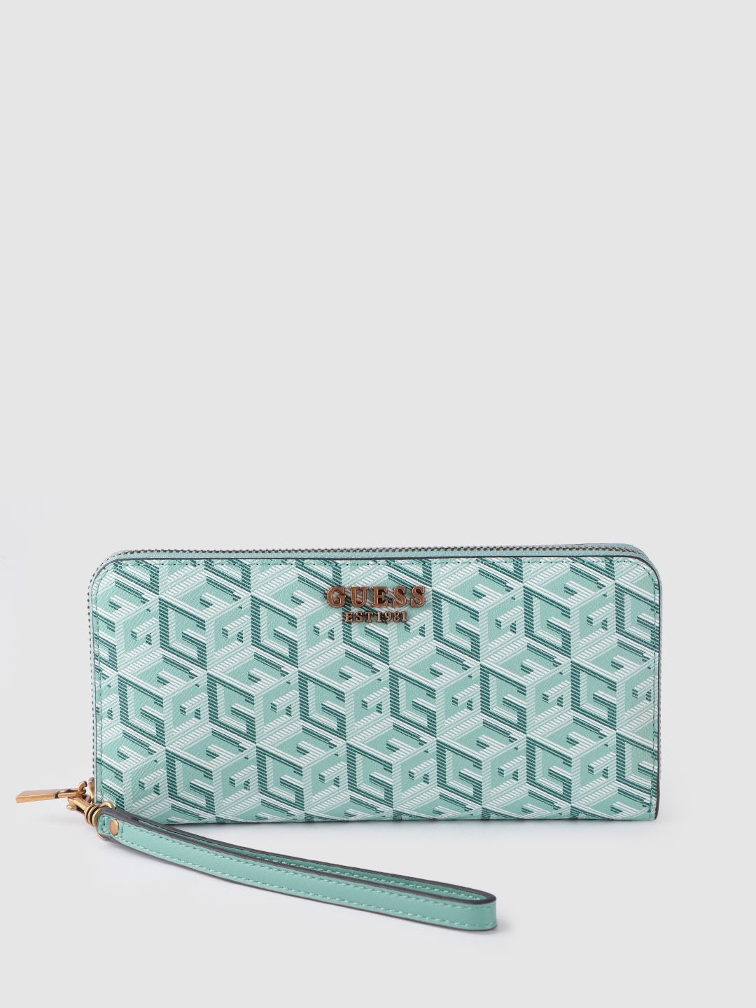 

GUESS Women Brand Logo Printed Large Zip Around Wallet, Turquoise blue