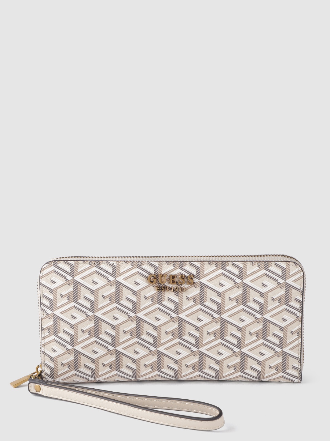 

GUESS Women Brand Logo Printed Large Zip Around Wallet, Beige