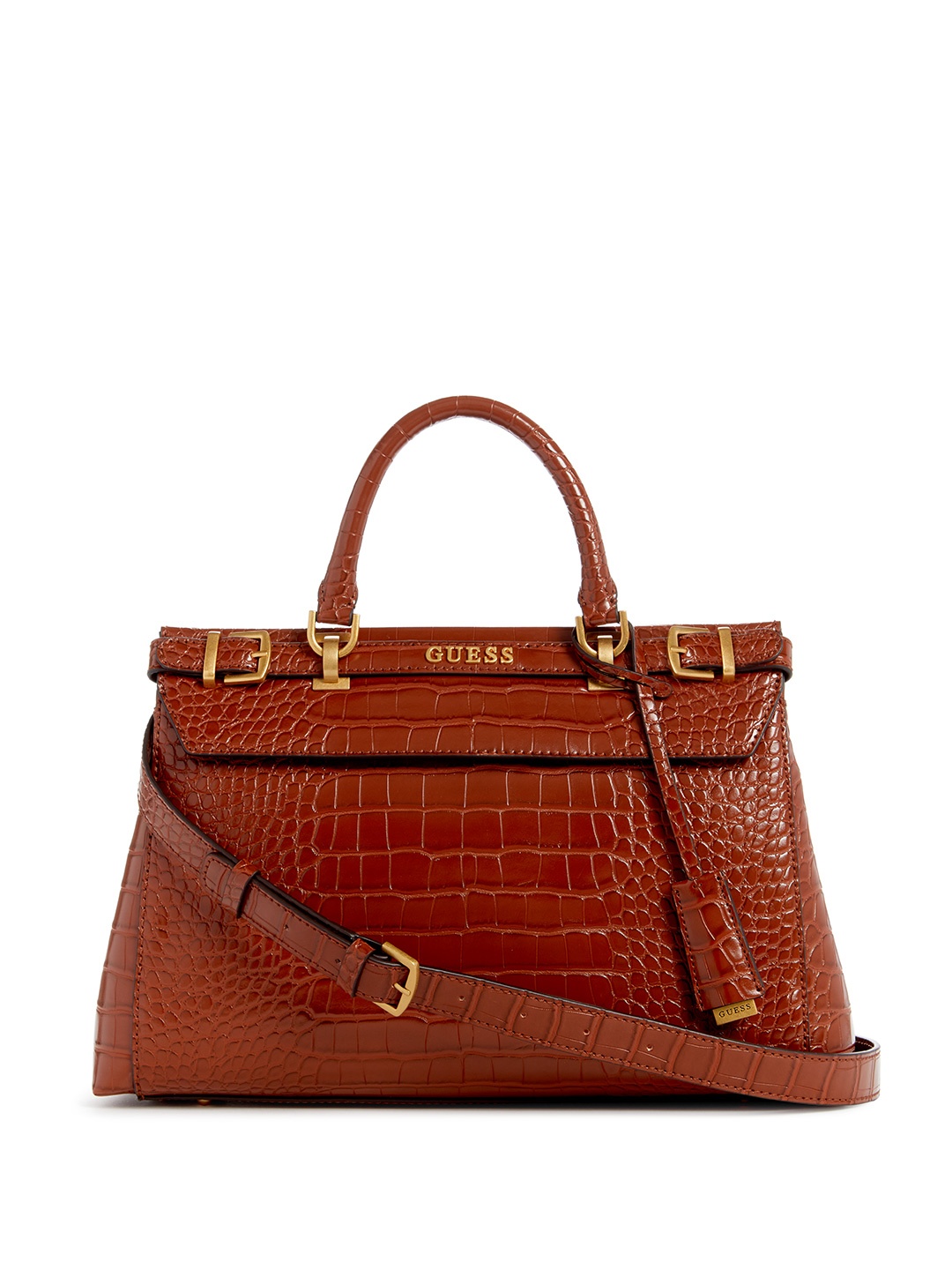 

GUESS Croc Textured Structured Handheld Bag, Brown