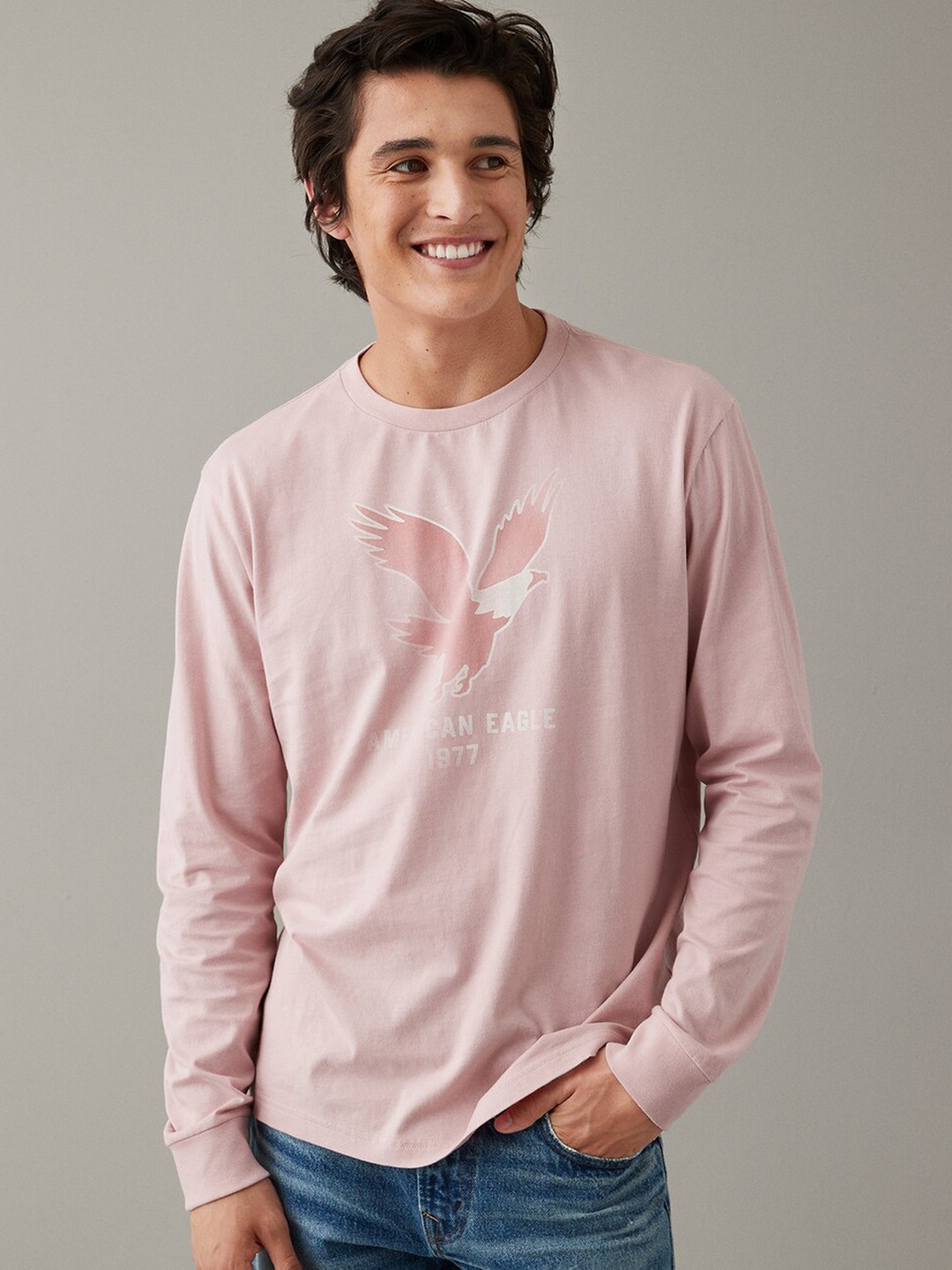 

AMERICAN EAGLE OUTFITTERS Printed Round Neck T-shirt, Pink