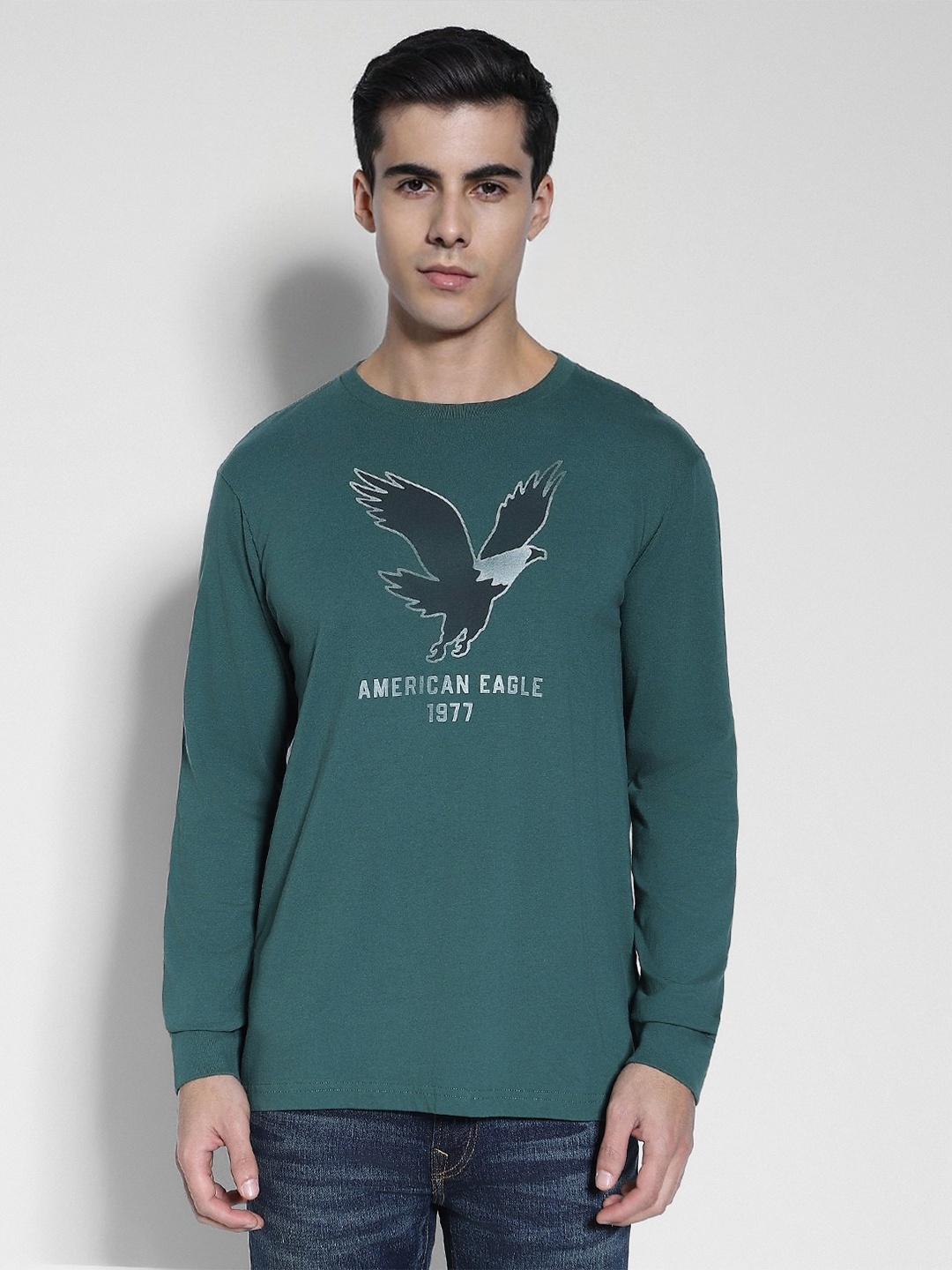 

AMERICAN EAGLE OUTFITTERS Typography Printed Round Neck Cotton T-shirt, Green