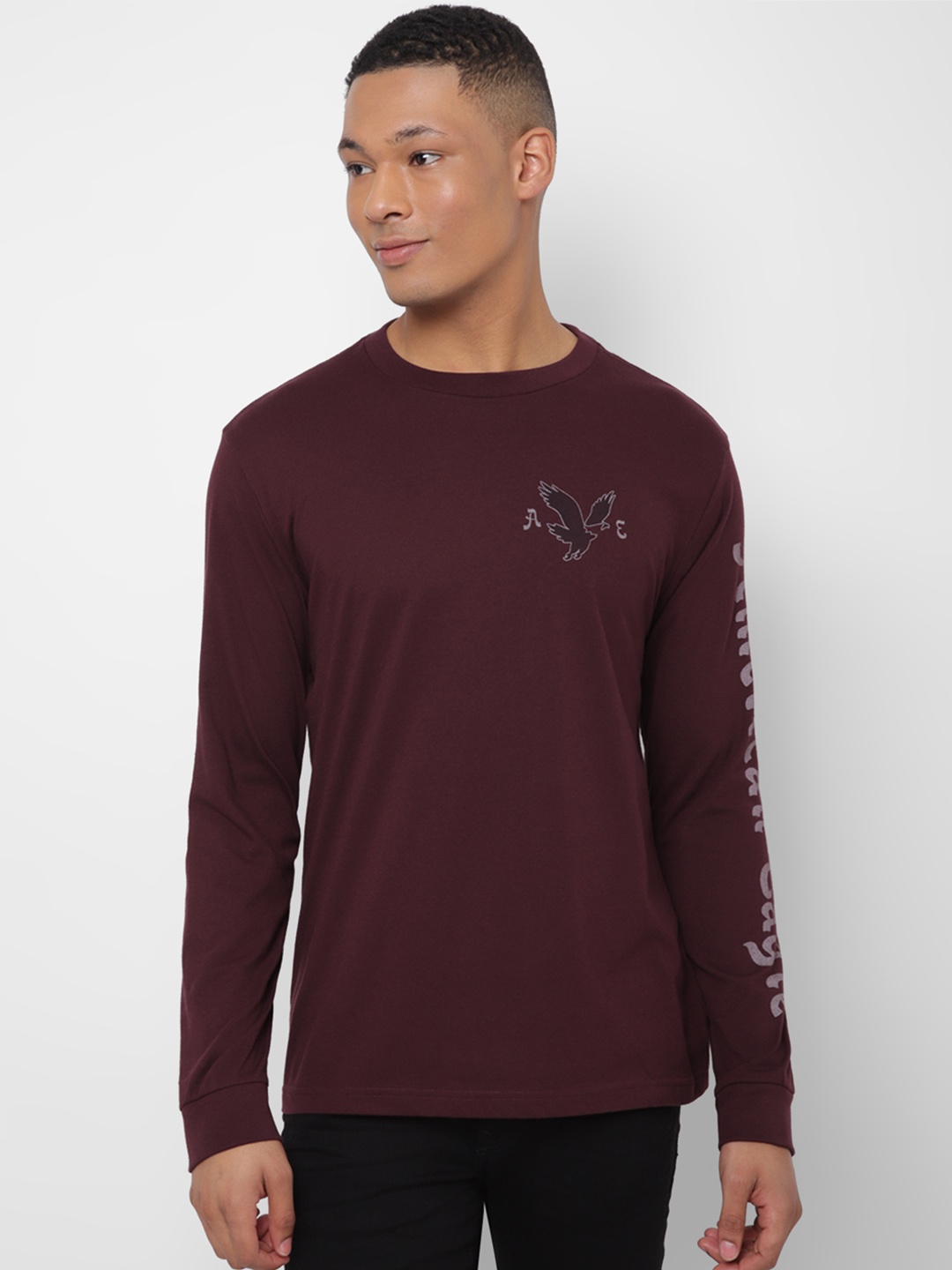 

AMERICAN EAGLE OUTFITTERS Round Neck Cotton Tshirt, Burgundy