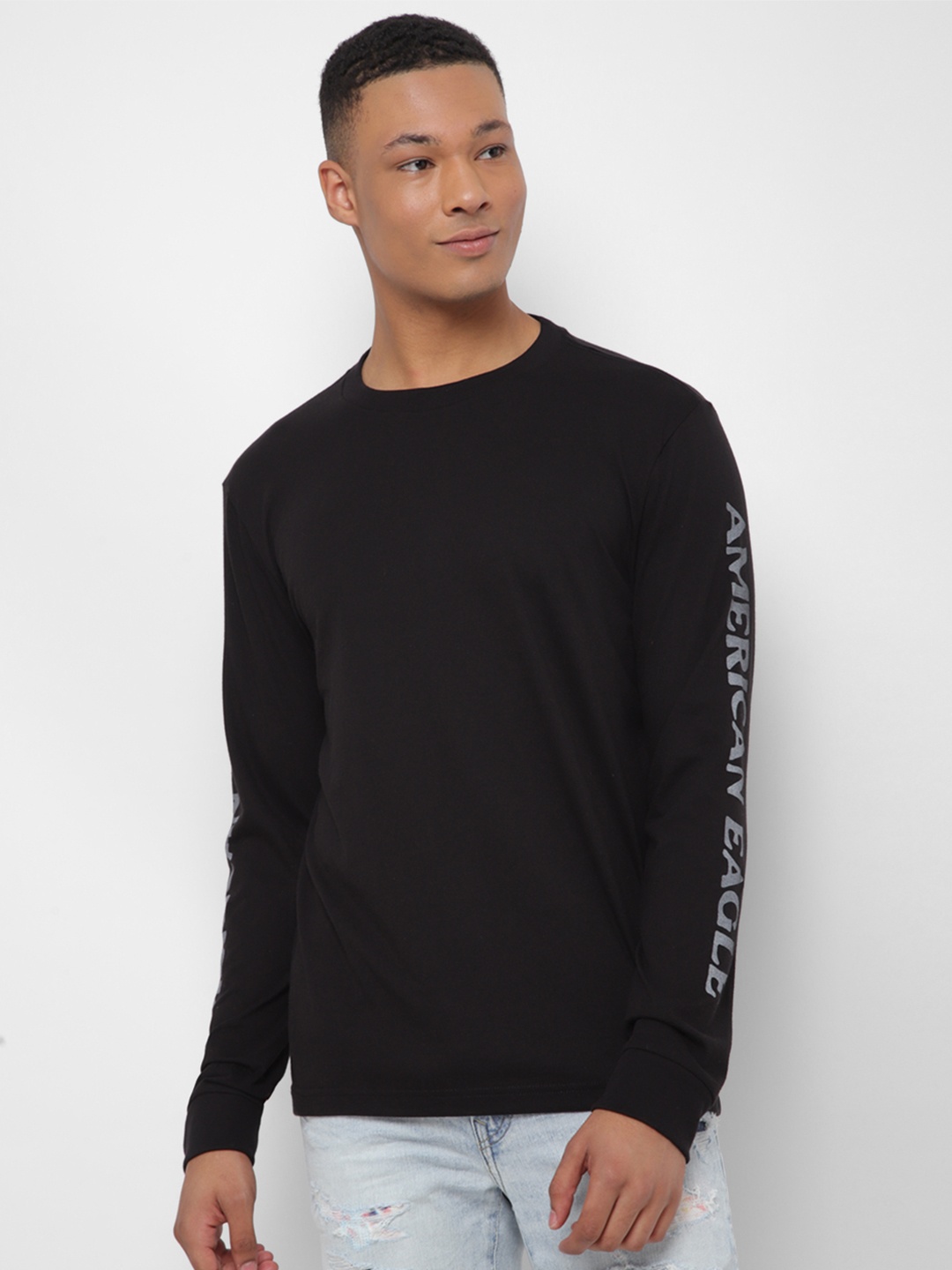 

AMERICAN EAGLE OUTFITTERS Typography Printed Cotton T-shirt, Black