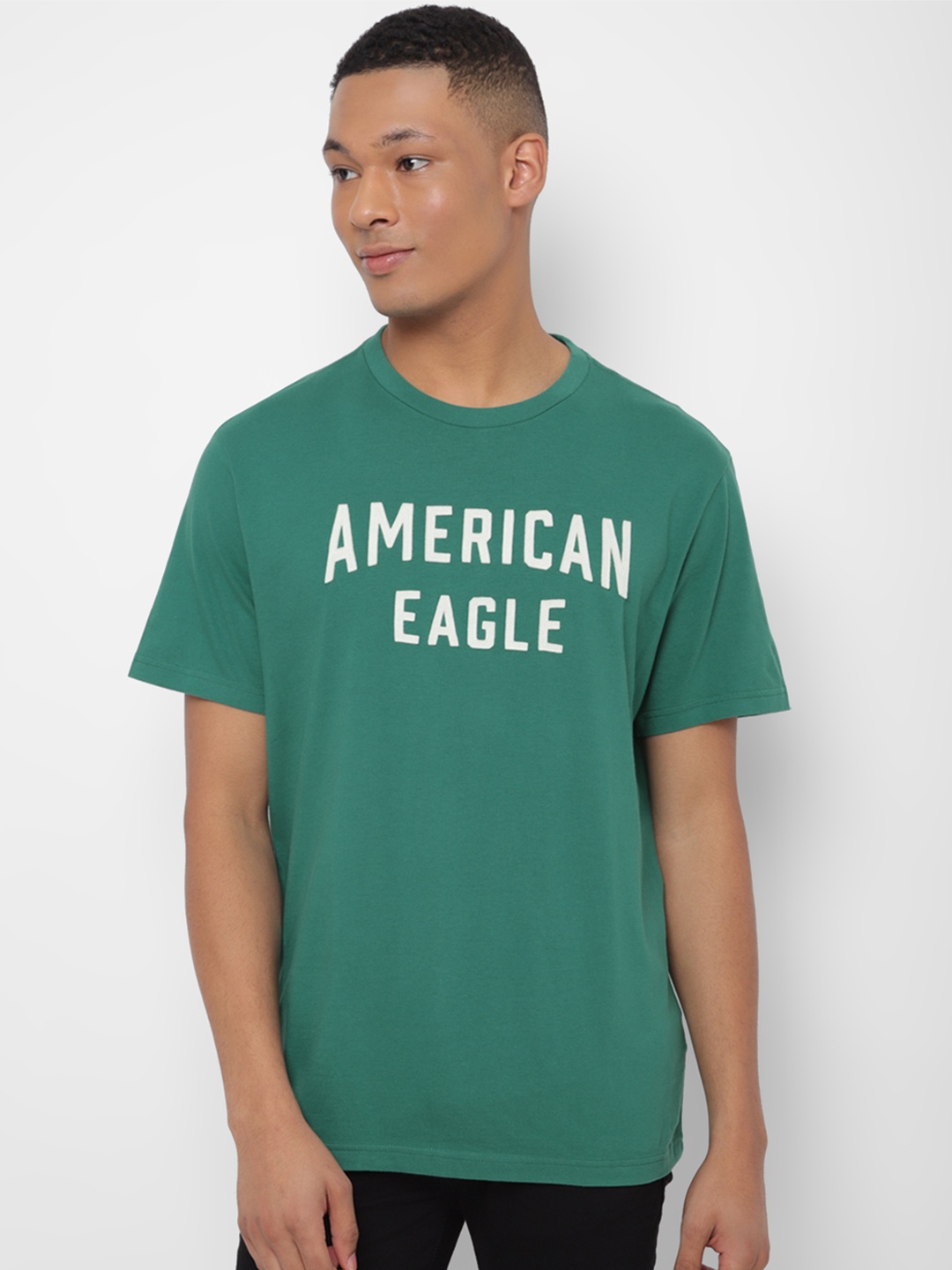 

AMERICAN EAGLE OUTFITTERS Typography Printed Round Neck Applique T-shirt, Green