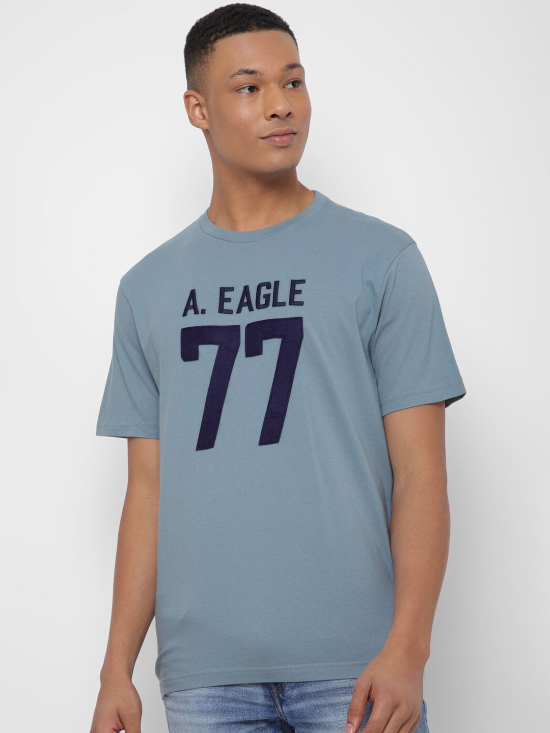 

AMERICAN EAGLE OUTFITTERS Typography Printed Round Neck Cotton T-shirt, Blue
