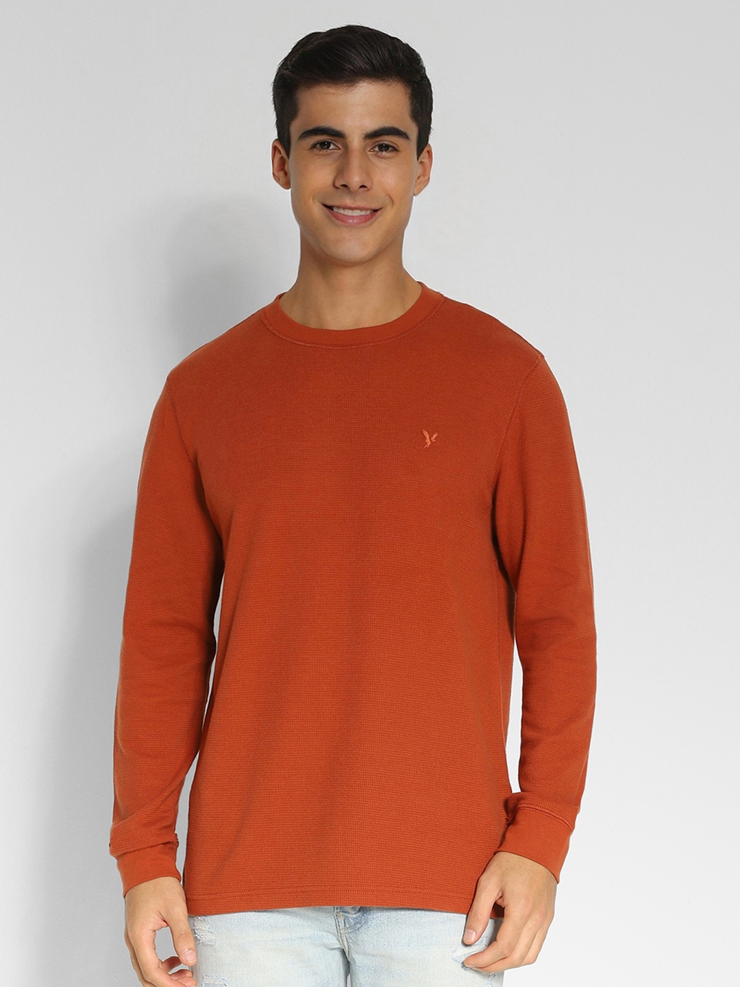 

AMERICAN EAGLE OUTFITTERS Brand Logo Embroidered Round Neck Long Sleeve Thermal T-Shirt, Orange