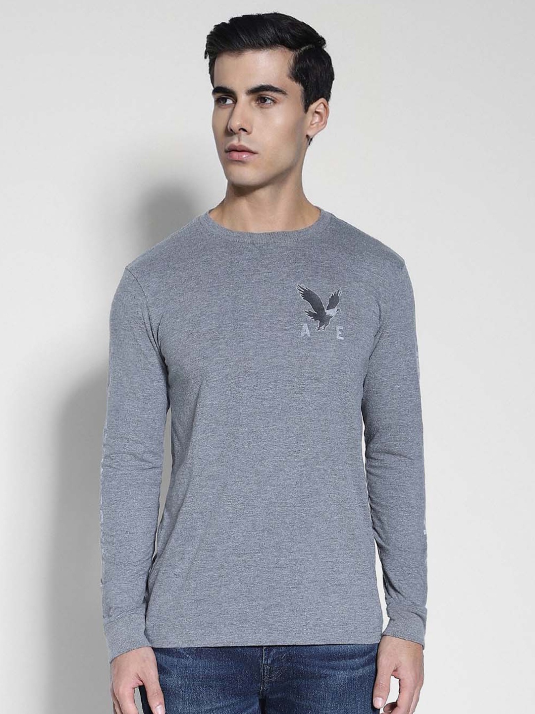 

AMERICAN EAGLE OUTFITTERS Typography Printed Cotton Applique T-shirt, Grey