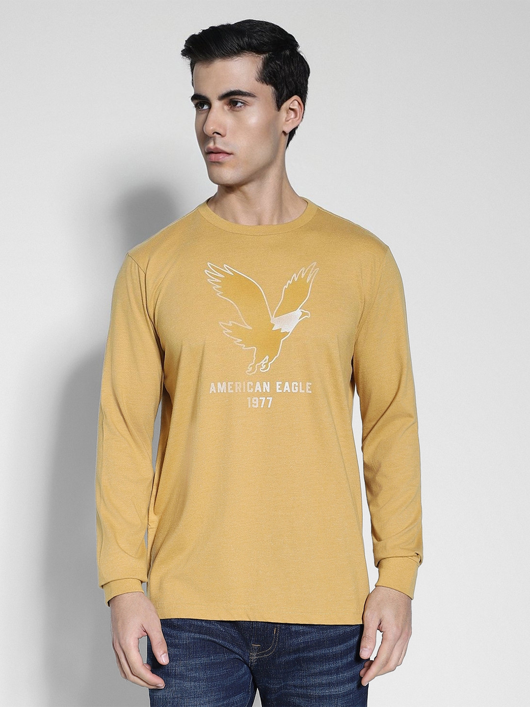

AMERICAN EAGLE OUTFITTERS Typography Printed Round Neck Cotton Tshirt, Yellow