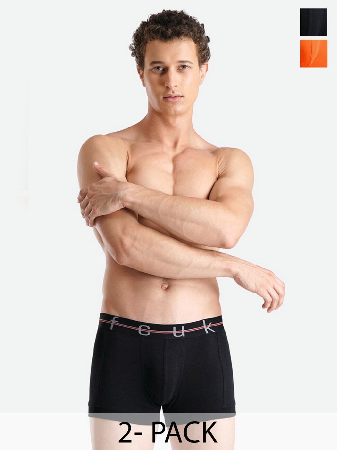 

FCUK Pack Of 2 Cotton Antimicrobial Breathability Trunks NOR-T-02-JTBLK-SCIB, Black
