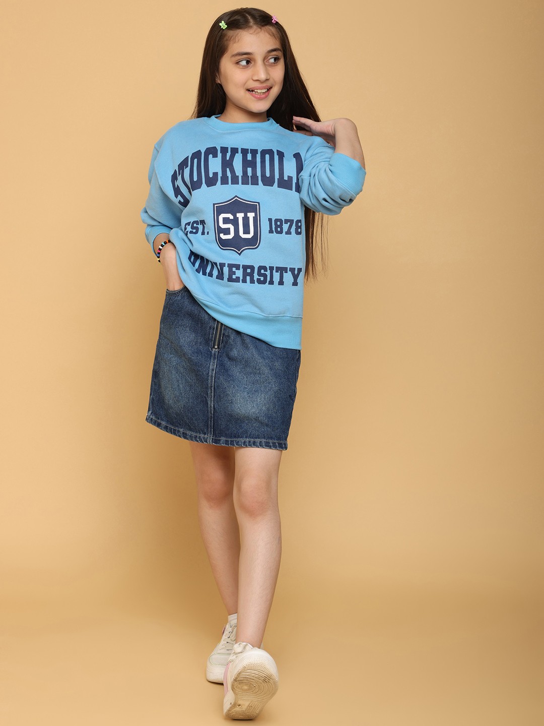 

BAESD Girls Typography Printed Round Neck Sweatshirt, Blue