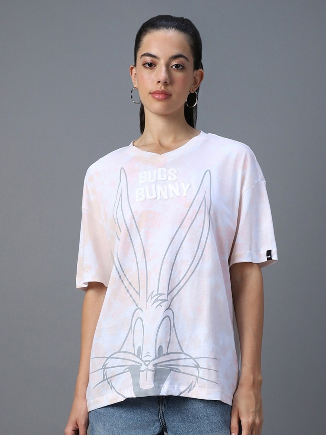 

Bewakoof Looney Tunes Graphic Printed Oversized Pure Cotton T-shirt, White