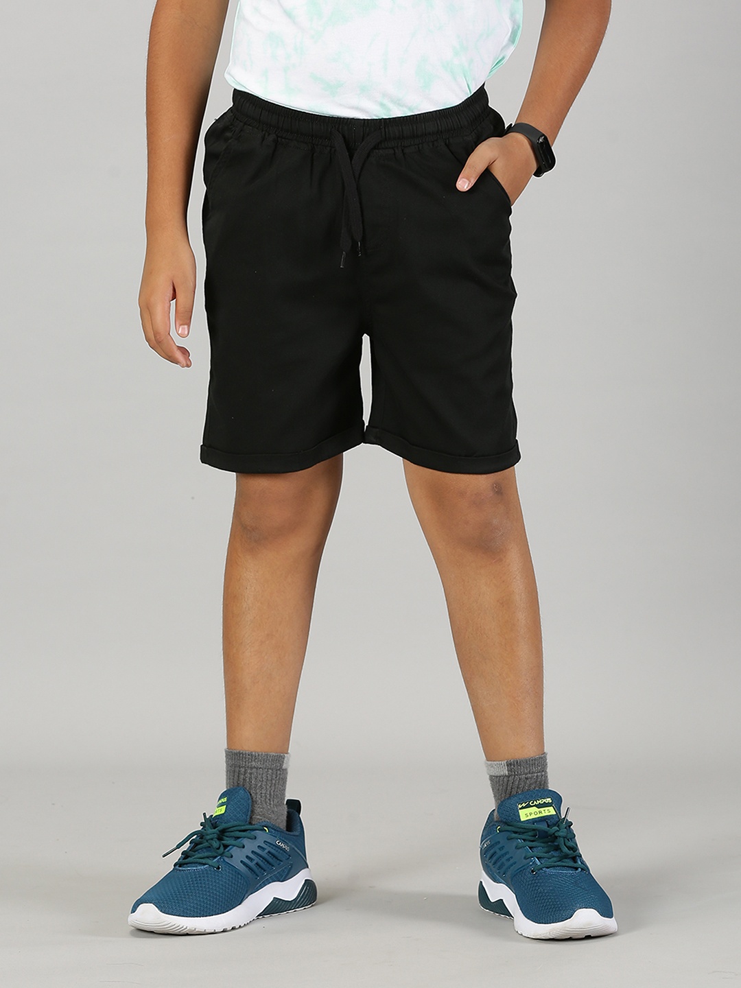 

KiddoPanti Boys Mid-Rise Pure Cotton Shorts, Black