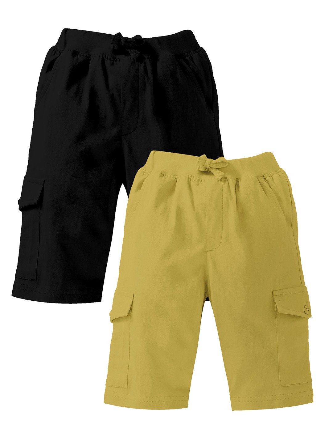 

KiddoPanti Boys Pack Of 2 Pure Cotton Cargo Shorts, Black