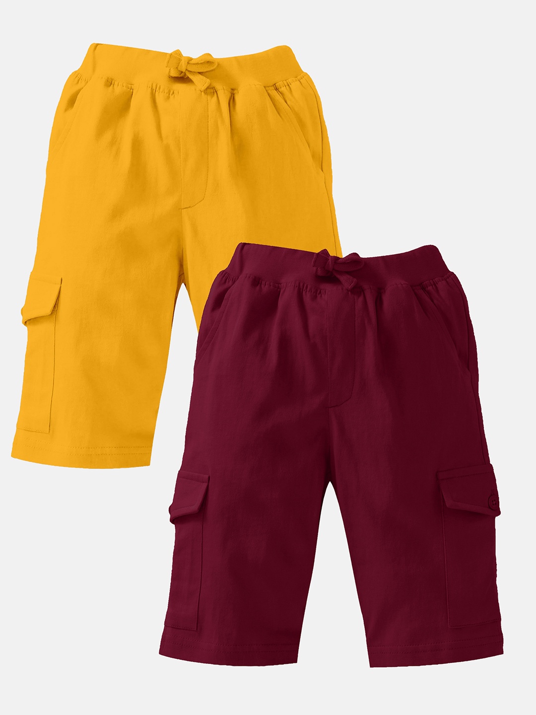 

KiddoPanti Boys Pack Of 2 Pure Cotton Cargo Shorts, Mustard