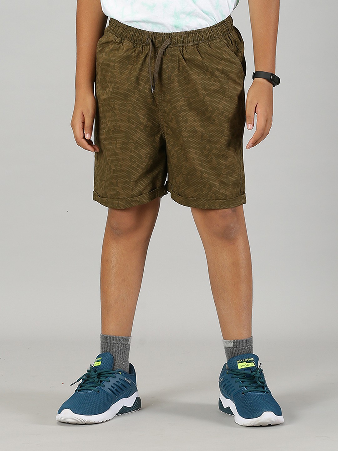 

KiddoPanti Boys Mid-Rise Camouflage Printed Pure Cotton Shorts, Green